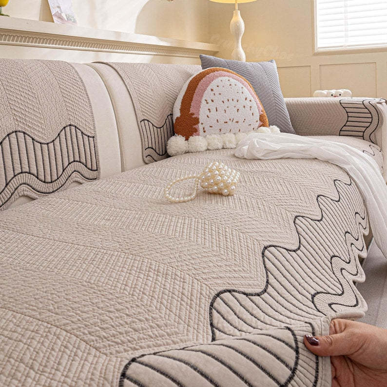 100% Cotton Anti-Slip Sofa Cover: Size Customizable Cushion, Pet & Child Friendly Couch Protector
