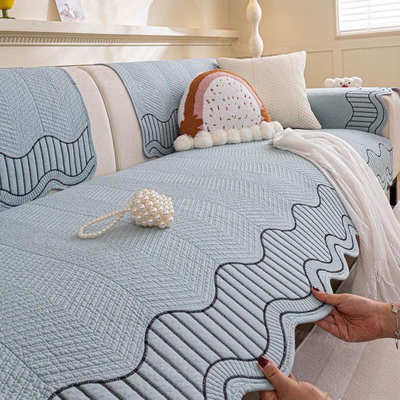 100% Cotton Anti-Slip Sofa Cover: Size Customizable Cushion, Pet & Child Friendly Couch Protector