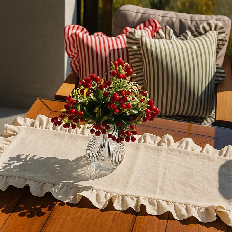 Linen Pillow Cover with Frill, Cream Ruffle Throw Pillow, Cotton Linen Cushion Case in 10 Colors – Custom Size Decorative Pillow Sham