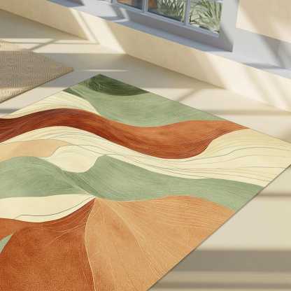 Wave Pattern Rug, Earth Tone Carpet, Green Beige Rug, Organic Modern Decor, Terracotta Living Room Rug, Natural Color Rug, Flow Line Rug