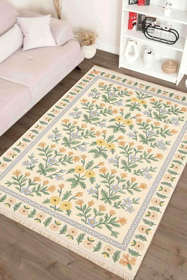 Traditional Classic Area Washable Rug with Multicolor Floral Design, Recycled Cotton Carpet, Non Slip Kitchen Rug Custom Size Available 134