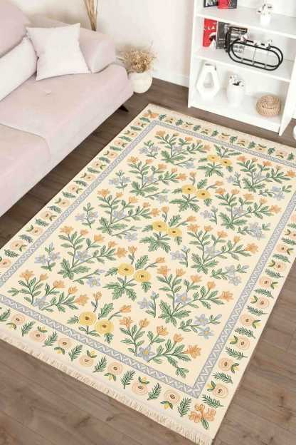 Traditional Classic Area Washable Rug with Multicolor Floral Design, Recycled Cotton Carpet, Non Slip Kitchen Rug Custom Size Available 134