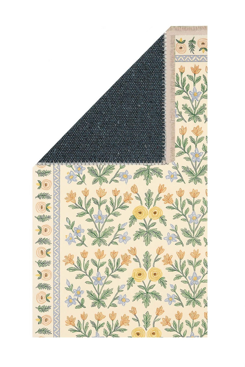 Traditional Classic Area Washable Rug with Multicolor Floral Design, Recycled Cotton Carpet, Non Slip Kitchen Rug Custom Size Available 134