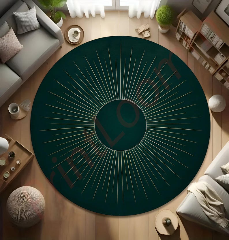 Mid Century Boho Round Rug, Stylish Contemporary Abstract Round Rug, Unique Large Rug, Modern Minimalist Rug, Home Decor Rug for Living Room