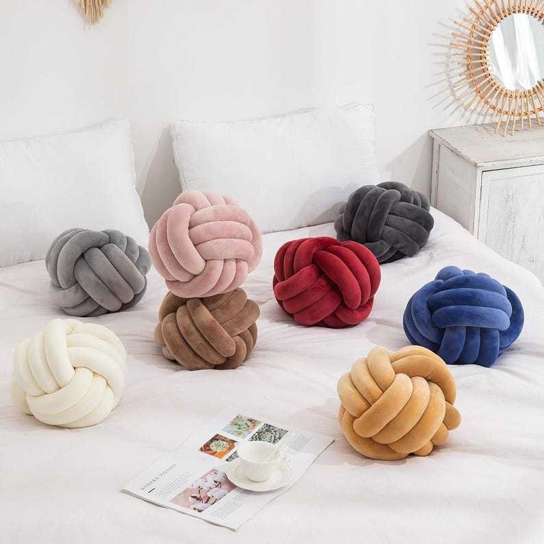 Velvet Knot Ball Pillow: Handmade Decorative Accent | 11"
