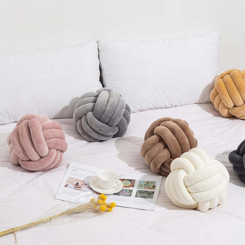 Velvet Knot Ball Pillow: Handmade Decorative Accent | 11"
