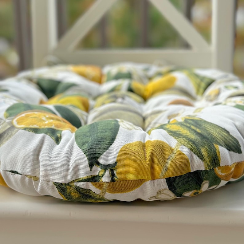 Lemon Round Chair Cushion with Ties Summer Kitchen Garden Decor Dining Chair Cushion Gift for Hostess Round Pad Lemon Gift for Meditation