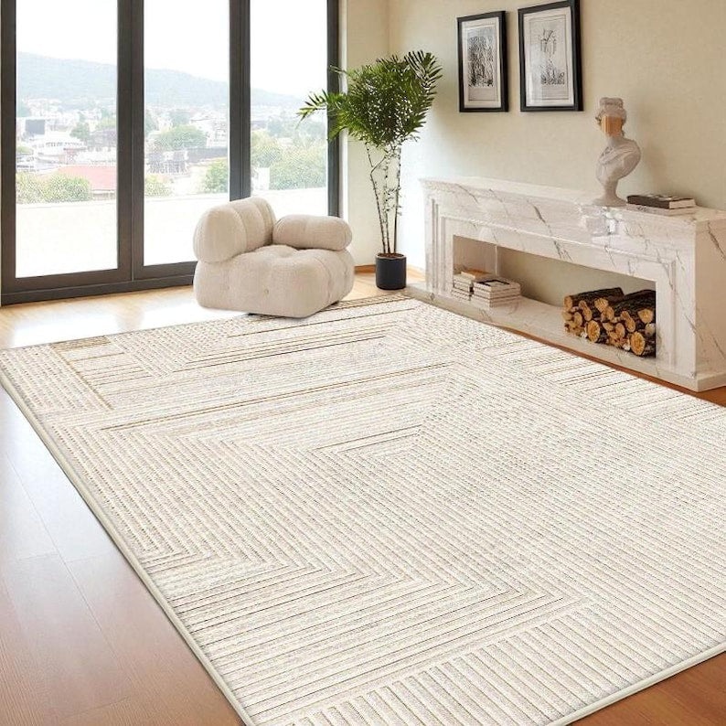 Minimalist Living Room Rug: Non-Slip Washable Polyester Area Mat