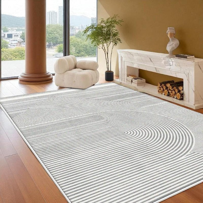 Minimalist Living Room Rug: Non-Slip Washable Polyester Area Mat