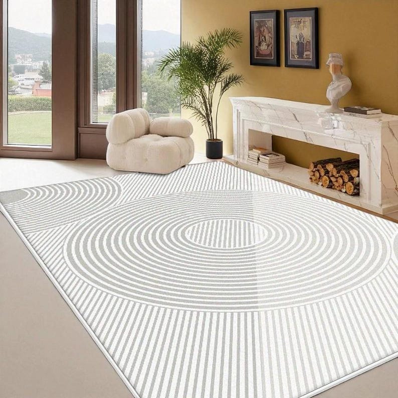 Minimalist Living Room Rug: Non-Slip Washable Polyester Area Mat