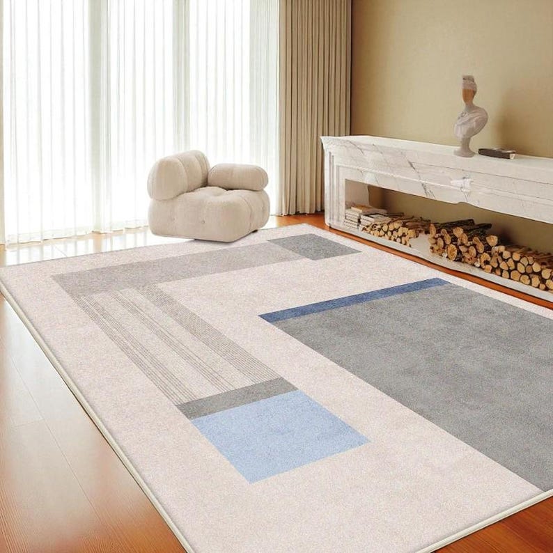 Minimalist Living Room Rug: Non-Slip Washable Polyester Area Mat