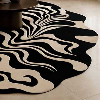 Modern Irregular Wavy Black & White Rug | Abstract Optical Illusion Carpet | Bold Tufted Design for Living Room, Bedroom, or Office Decor