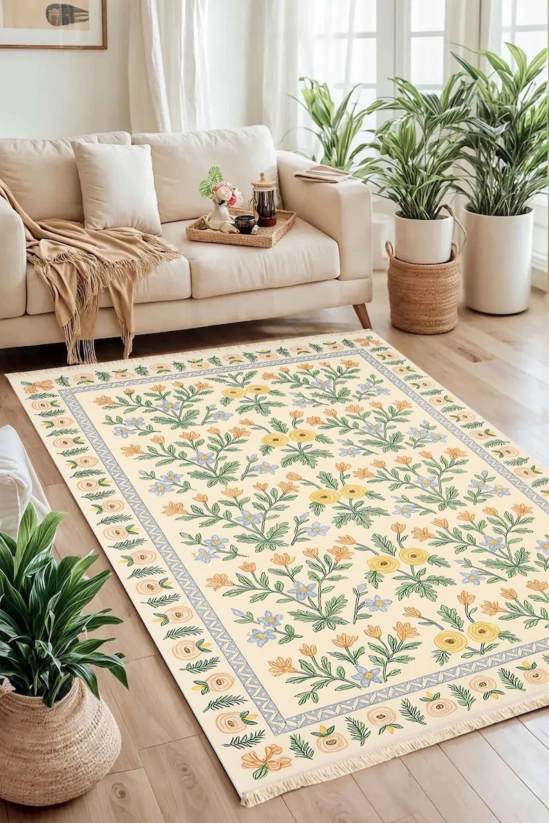 Traditional Classic Area Washable Rug with Multicolor Floral Design, Recycled Cotton Carpet, Non Slip Kitchen Rug Custom Size Available 134