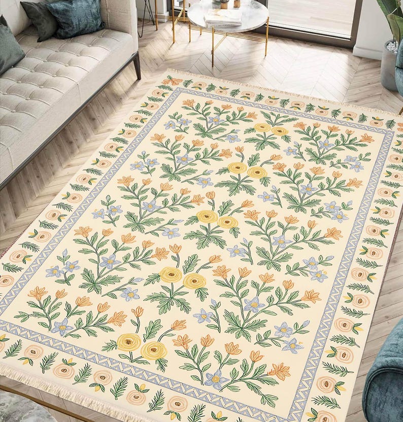 Traditional Classic Area Washable Rug with Multicolor Floral Design, Recycled Cotton Carpet, Non Slip Kitchen Rug Custom Size Available 134