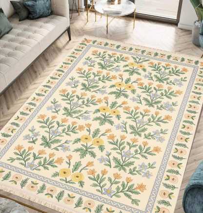 Traditional Classic Area Washable Rug with Multicolor Floral Design, Recycled Cotton Carpet, Non Slip Kitchen Rug Custom Size Available 134