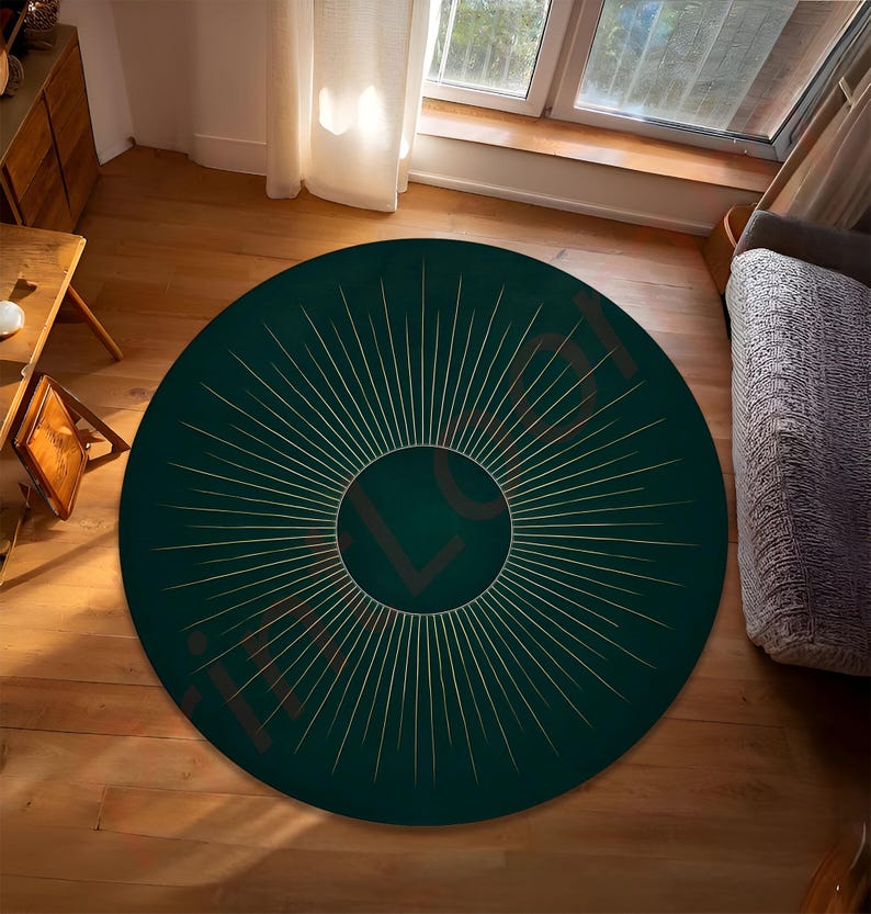 Mid Century Boho Round Rug, Stylish Contemporary Abstract Round Rug, Unique Large Rug, Modern Minimalist Rug, Home Decor Rug for Living Room
