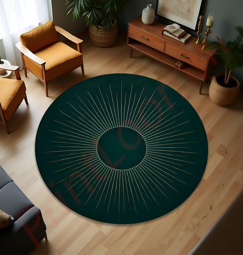 Mid Century Boho Round Rug, Stylish Contemporary Abstract Round Rug, Unique Large Rug, Modern Minimalist Rug, Home Decor Rug for Living Room