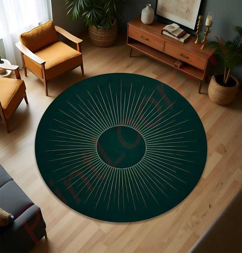 Mid Century Boho Round Rug, Stylish Contemporary Abstract Round Rug, Unique Large Rug, Modern Minimalist Rug, Home Decor Rug for Living Room