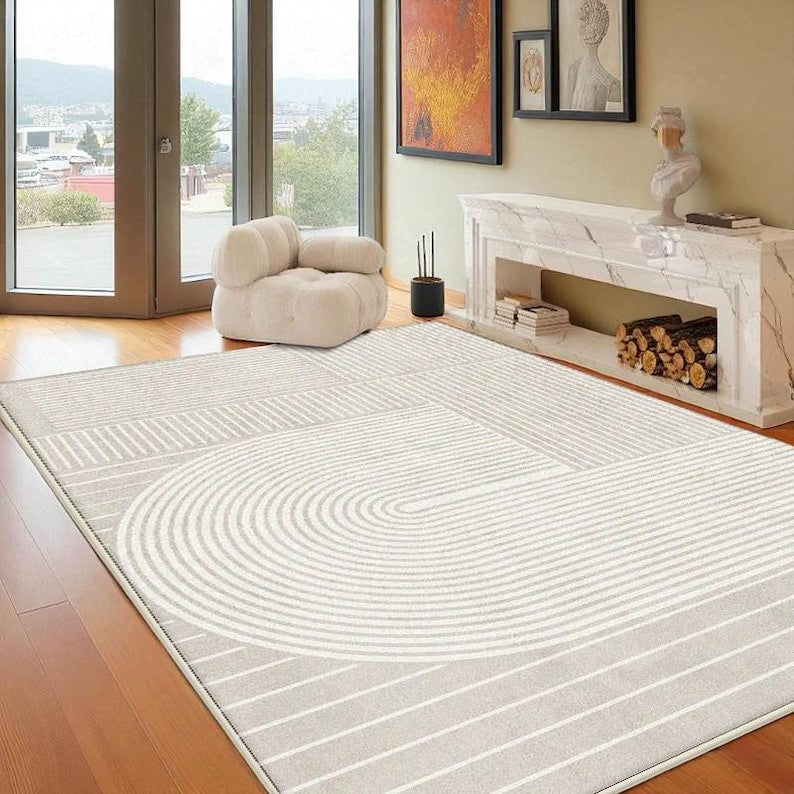 Minimalist Living Room Rug: Non-Slip Washable Polyester Area Mat