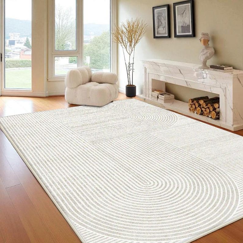 Minimalist Living Room Rug: Non-Slip Washable Polyester Area Mat
