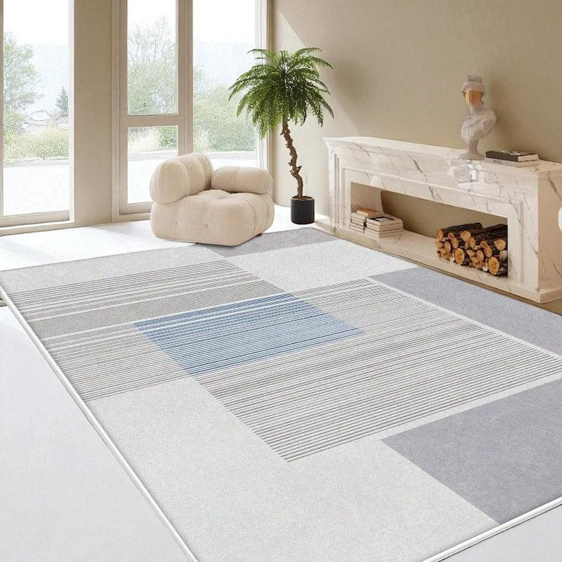 Minimalist Living Room Rug: Non-Slip Washable Polyester Area Mat
