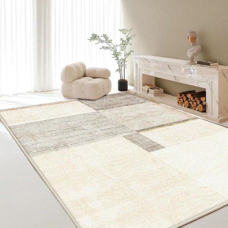 Minimalist Living Room Rug: Non-Slip Washable Polyester Area Mat