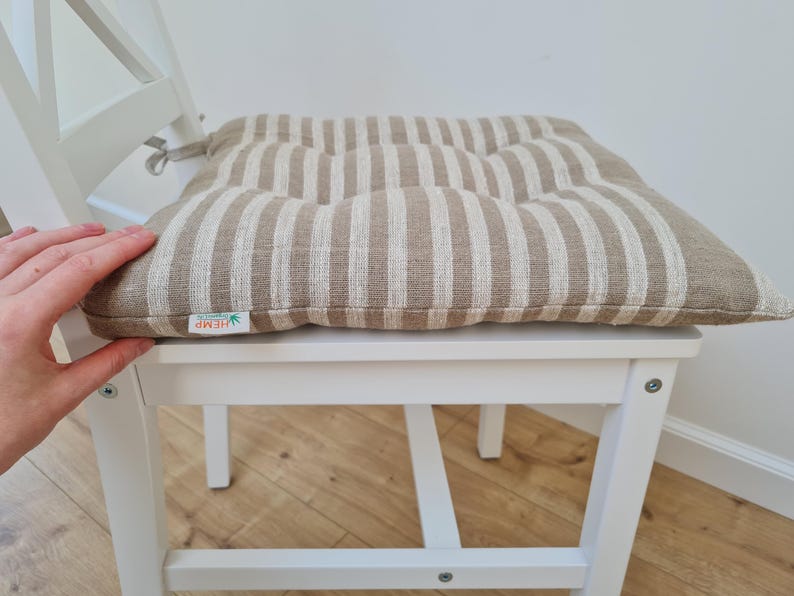 Hemp Linen seat cushion for chair with ties filled organic hemp fiber in natural linen fabric Chair Cushion Pillow seat