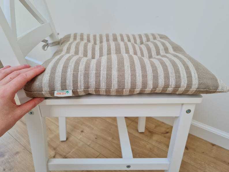 Hemp Linen seat cushion for chair with ties filled organic hemp fiber in natural linen fabric Chair Cushion Pillow seat