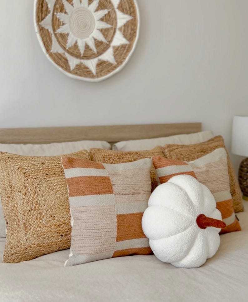 Cream Sherpa Jumbo Pillow, White Pumpkin Pillow, Large Pumpkin Decorative Pillow, Oversized Pumpkin Pillow, Halloween Home Decor
