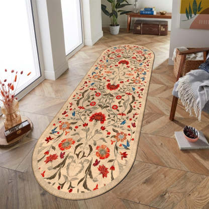 Boho Chic Elegance Floral Oval Rug, Turkish Modern Unique Oval Rug, Washable Oval Rug, Distressed Large Oval Area Rug, Rugs for Living Room