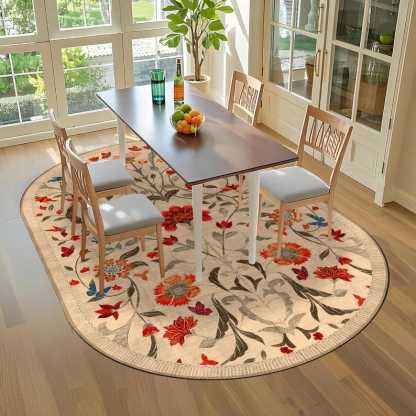 Boho Chic Elegance Floral Oval Rug, Turkish Modern Unique Oval Rug, Washable Oval Rug, Distressed Large Oval Area Rug, Rugs for Living Room