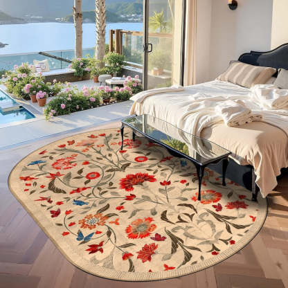 Boho Chic Elegance Floral Oval Rug, Turkish Modern Unique Oval Rug, Washable Oval Rug, Distressed Large Oval Area Rug, Rugs for Living Room