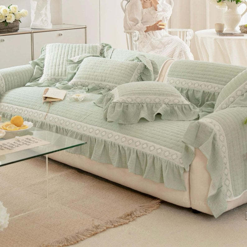 Minimalist 100% Cotton Linen Sofa Cover: Pet Cat Gog & Child Anti-Slip Couch Protector Cushion