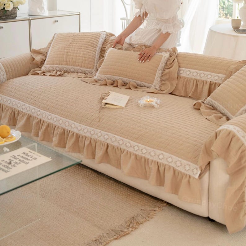 Minimalist 100% Cotton Linen Sofa Cover: Pet Cat Gog & Child Anti-Slip Couch Protector Cushion