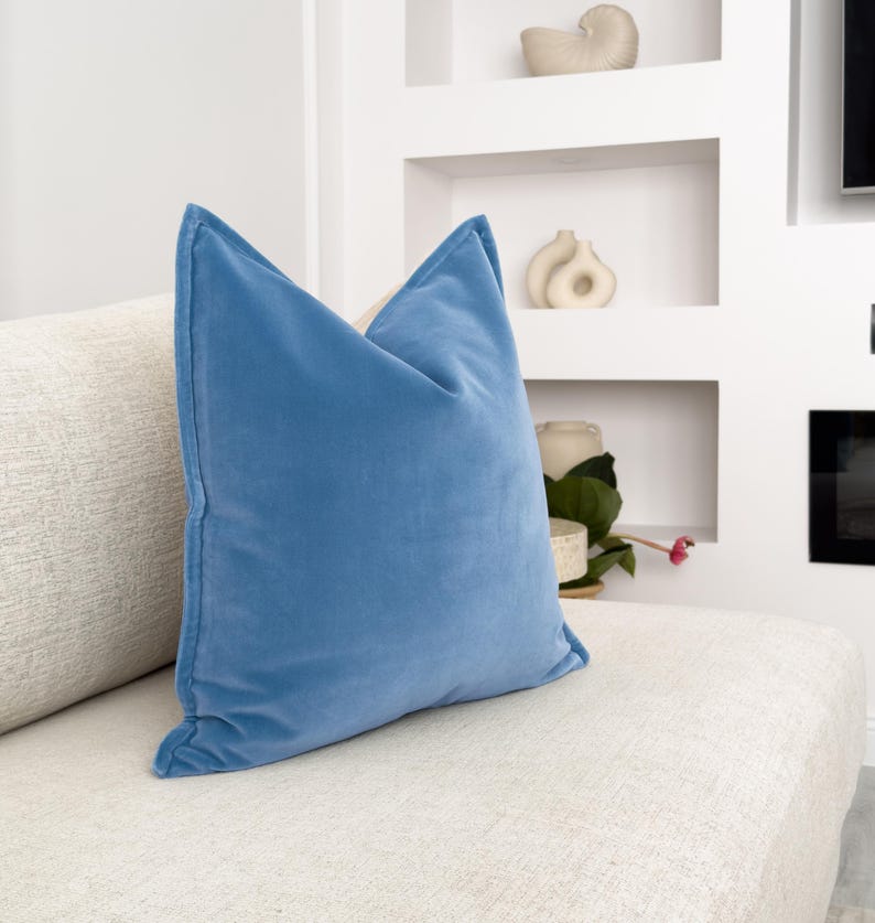 Premium Velvet Duck Egg Blue Throw Pillow Cover Flanged Blue Cushion Cover Home Decor Lumbar Pillow Cover (All Sizes)
