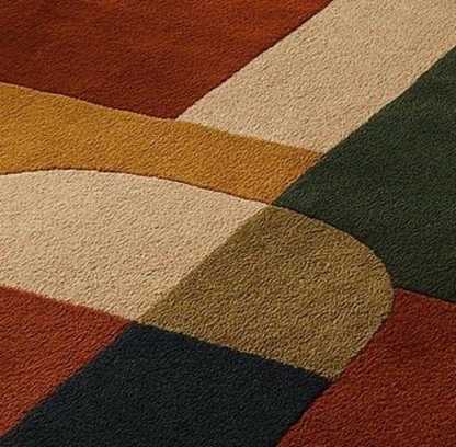 Round Tufted Rug – Handmade Mid Century Modern Carpet in Mustard, Rust, Green & Cream Tones – 70s Style Living Room Rug