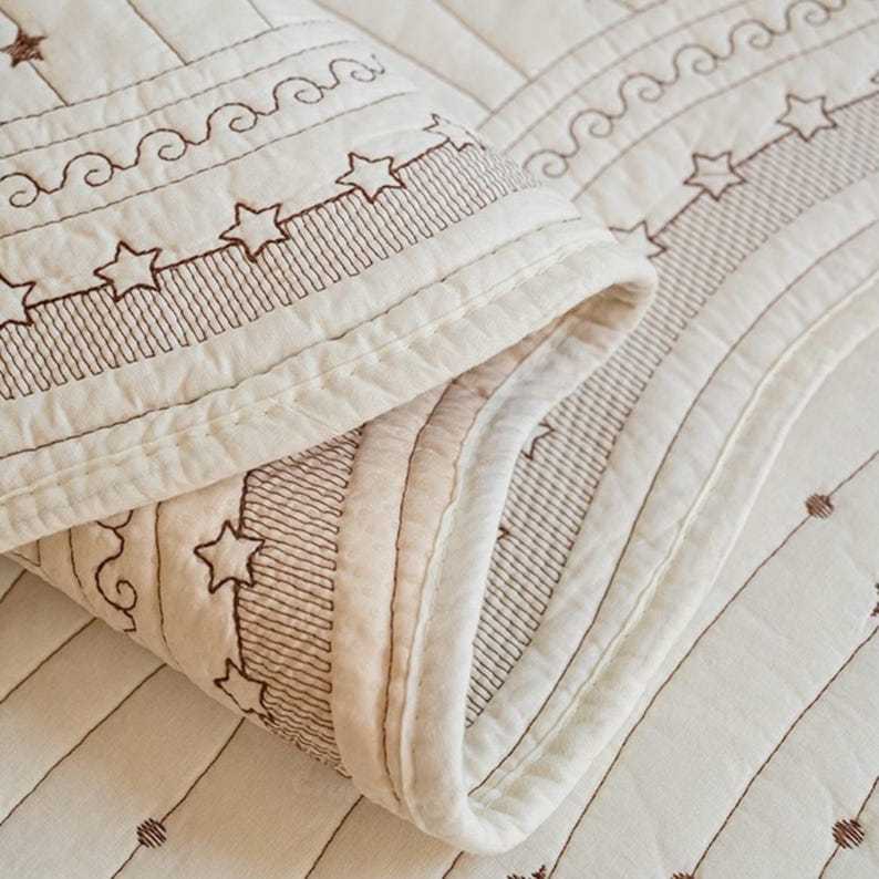 Star Embroidered 100% Cotton Sofa Cover: Anti-Slip Couch Protector, Pet Cat Dog Furniture Pad