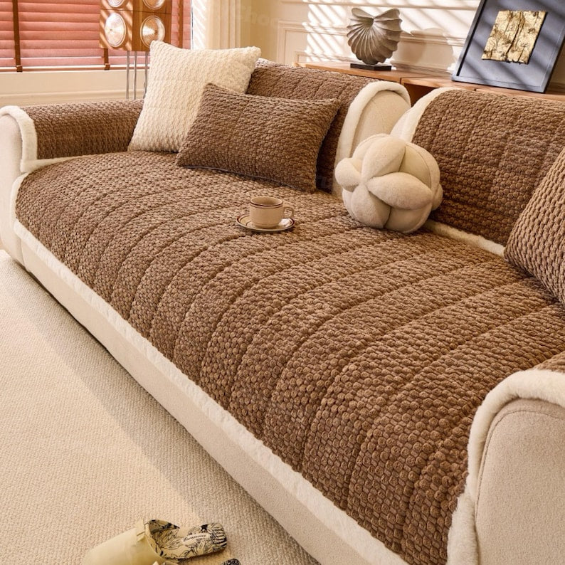 Minimalist Velvet Sofa Cover: Anti-Slip Couch Protector, Pet Friendly Breathable Pad Cushion