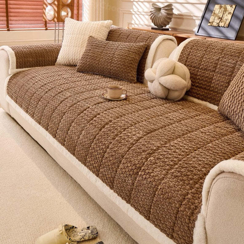 Minimalist Velvet Sofa Cover: Anti-Slip Couch Protector, Pet Friendly Breathable Pad Cushion