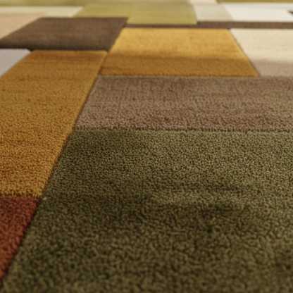 Retro Geometric Rug | Mid Century Modern Wool Tufted Carpet | Handmade Shag Area Rug | Earthy Green Brown Cream Decor | Vintage Style