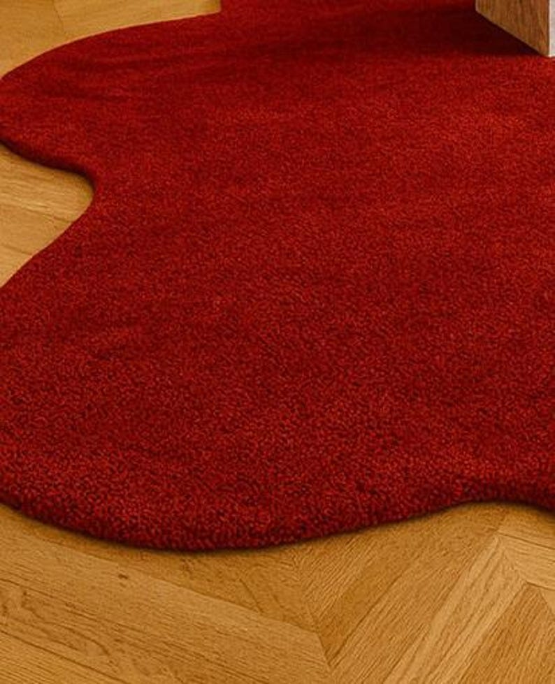 Statement Red Blob Rug | Unique Abstract Shape Living Room Carpet | Christmas Holiday Decor | Soft Shaggy Texture