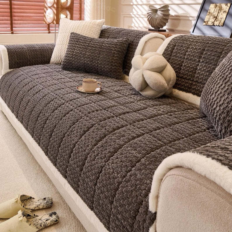 Minimalist Velvet Sofa Cover: Anti-Slip Couch Protector, Pet Friendly Breathable Pad Cushion
