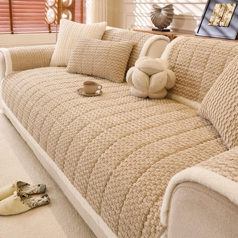 Minimalist Velvet Sofa Cover: Anti-Slip Couch Protector, Pet Friendly Breathable Pad Cushion