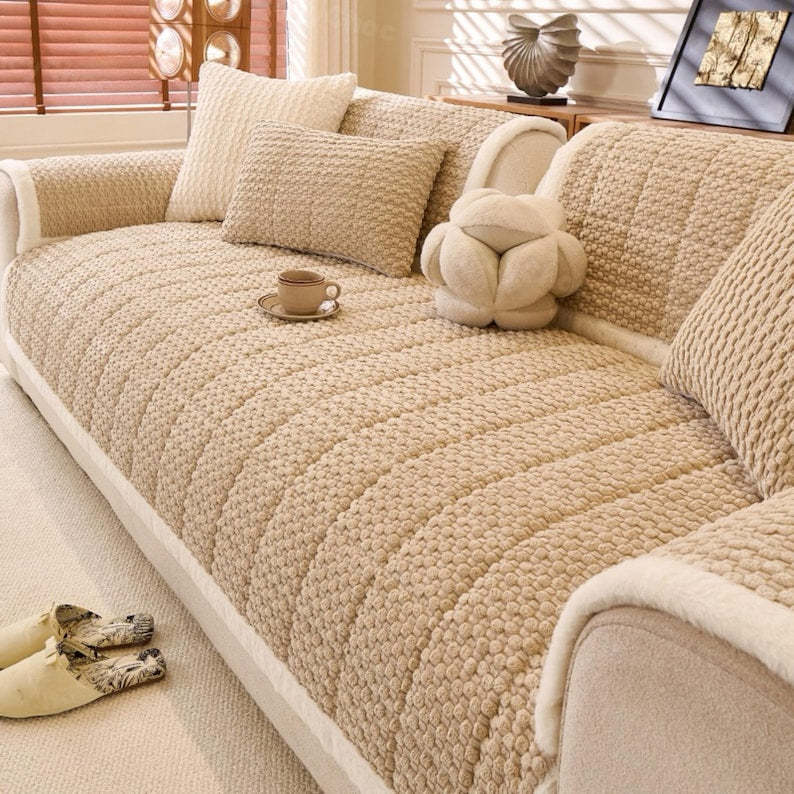 Minimalist Velvet Sofa Cover: Anti-Slip Couch Protector, Pet Friendly Breathable Pad Cushion