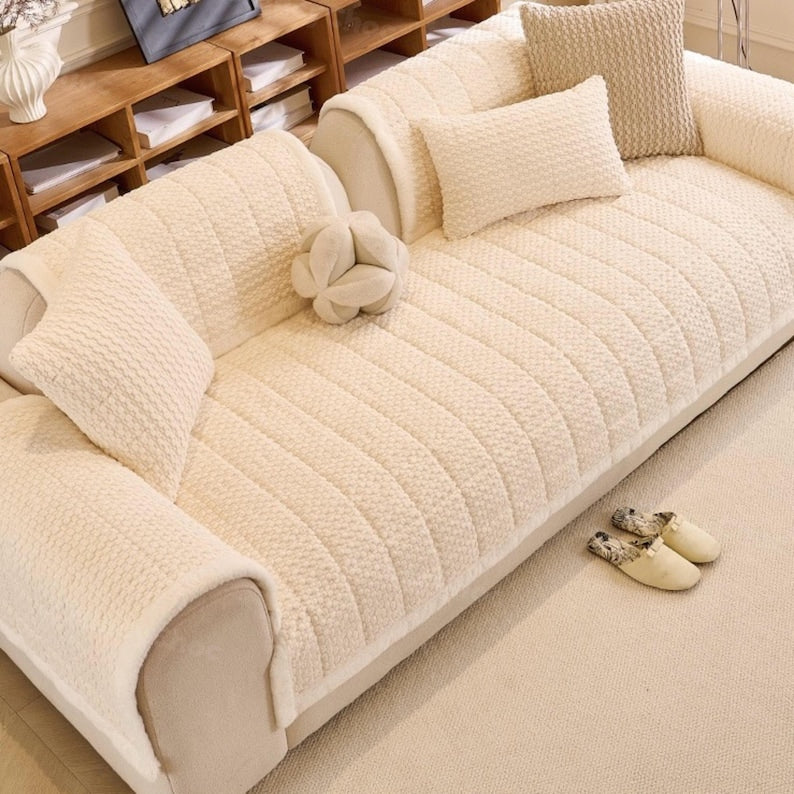 Minimalist Velvet Sofa Cover: Anti-Slip Couch Protector, Pet Friendly Breathable Pad Cushion