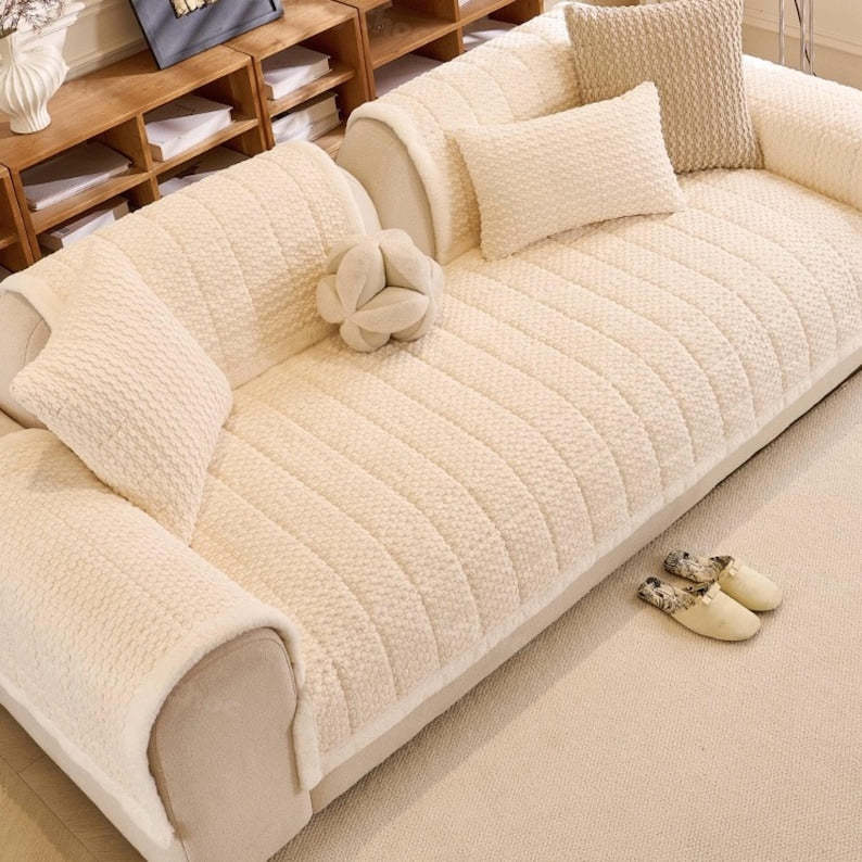 Minimalist Velvet Sofa Cover: Anti-Slip Couch Protector, Pet Friendly Breathable Pad Cushion
