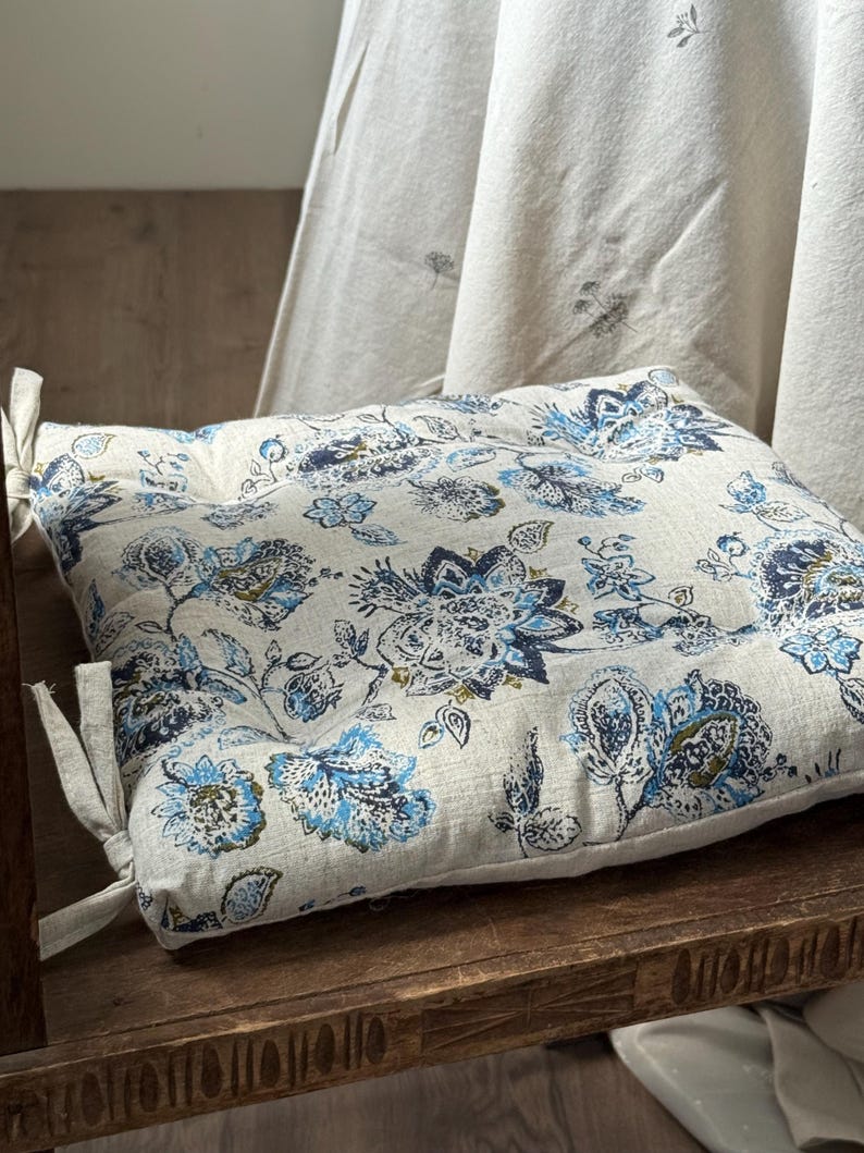 Floral Bench Seat Cushion Floor Pillow for Reading Nook Floor Chair Linen Chair Pad Boho Dining Chair Cushion New Home Gift