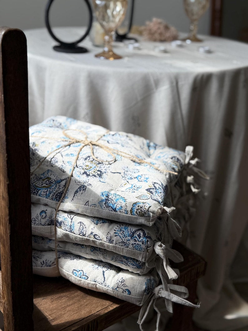 Floral Bench Seat Cushion Floor Pillow for Reading Nook Floor Chair Linen Chair Pad Boho Dining Chair Cushion New Home Gift