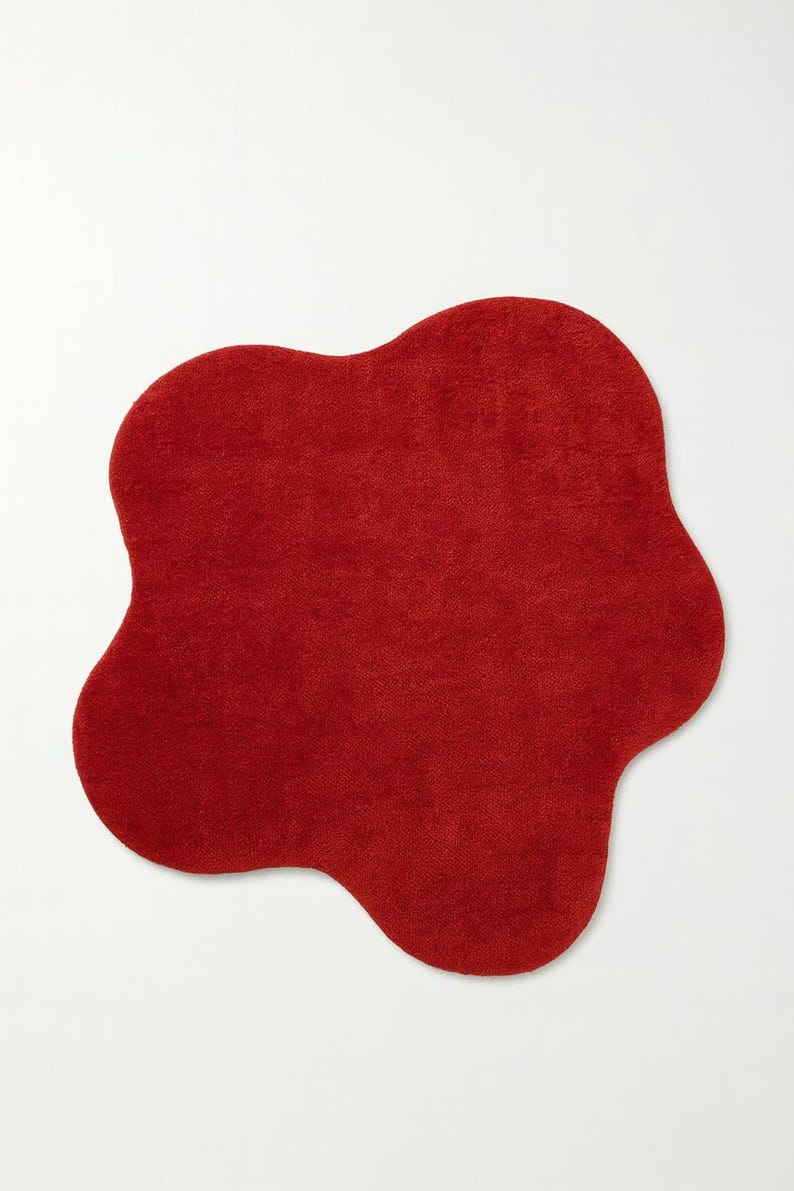 Statement Red Blob Rug | Unique Abstract Shape Living Room Carpet | Christmas Holiday Decor | Soft Shaggy Texture