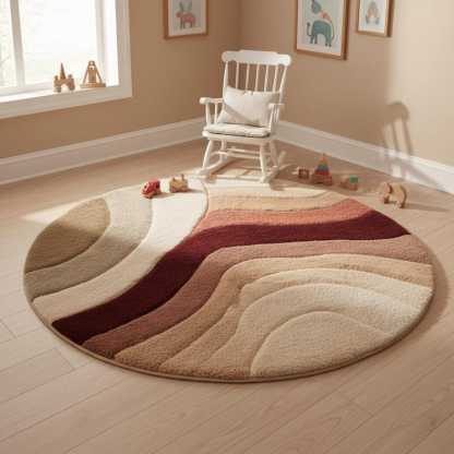 Round Sunset Wool Tufted Rug – Modern Boho Earth Tone Round Area Rug, Textured Hand-Tufted Circular Carpet for Living Room